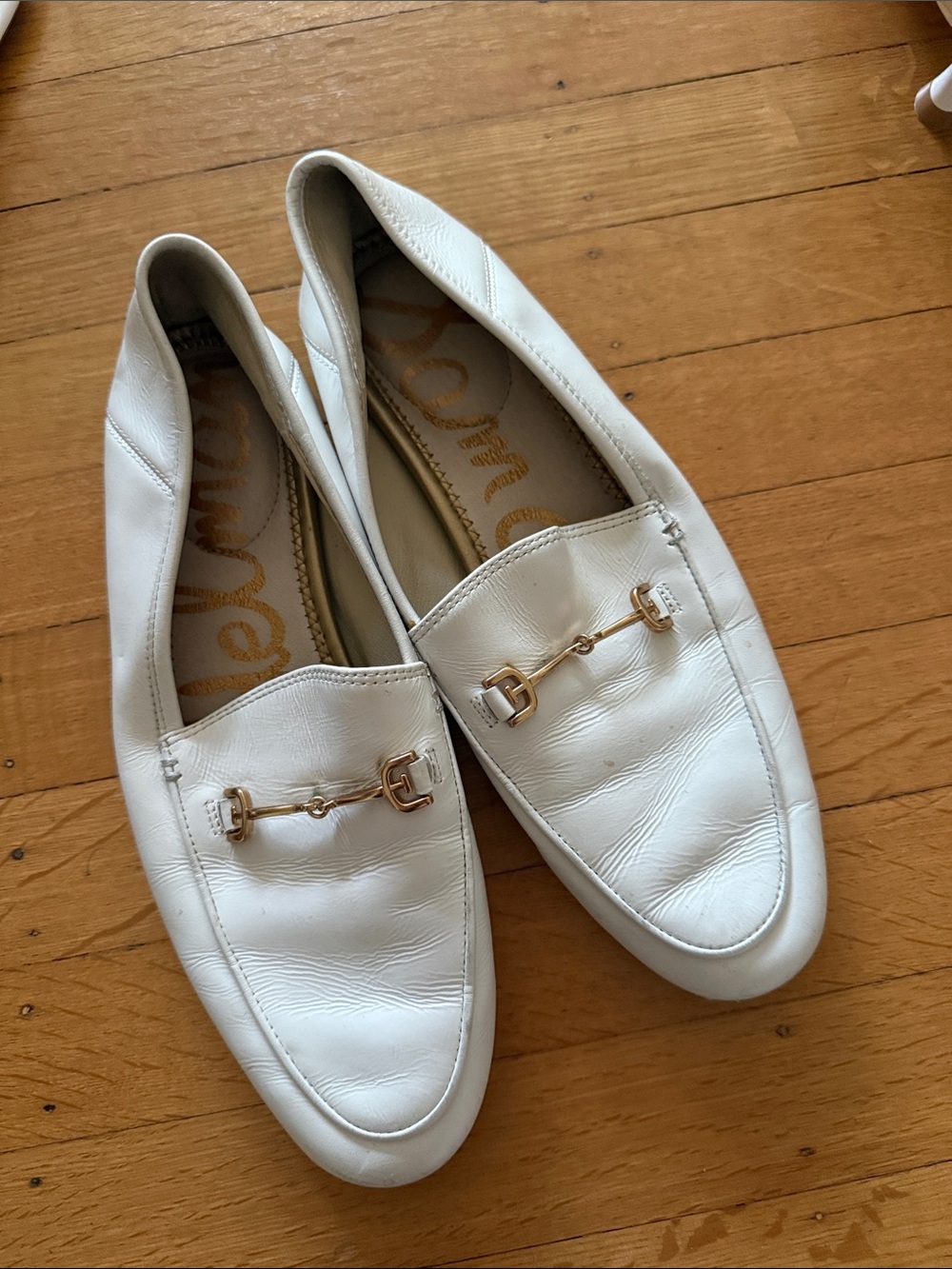 Sam Edelman White Leather Horsebit Slip-On Loafers size 7.5